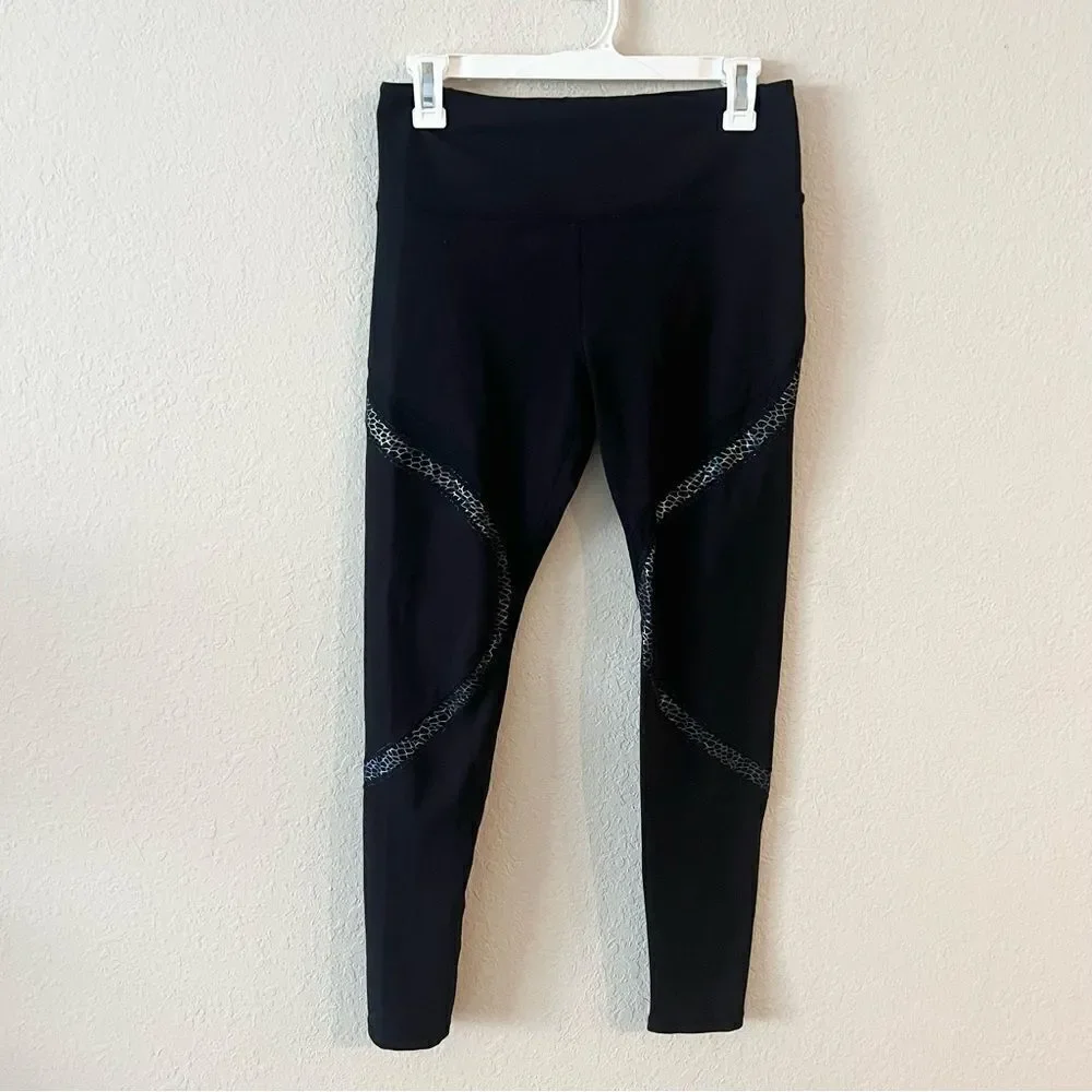 ZYIA Ankle Leggings Black Print Women’s Size 6-8 Active Casual